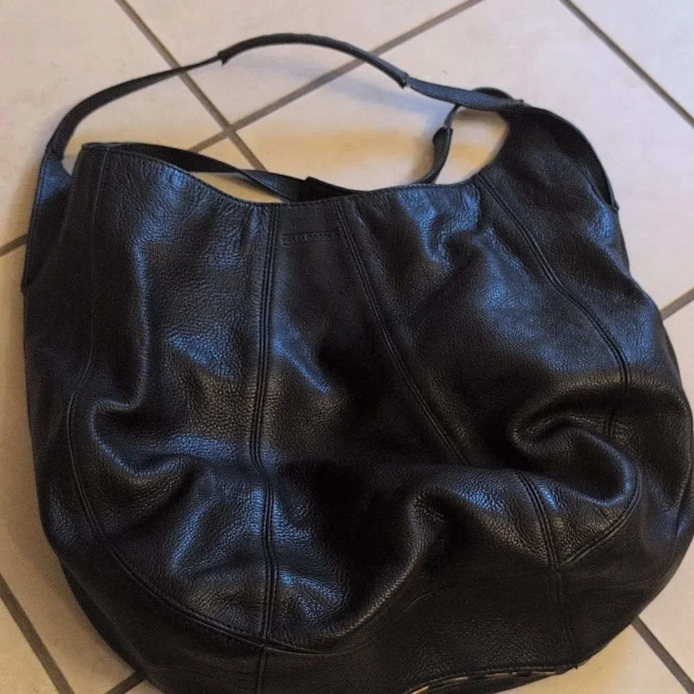 Kelsi Dagger Black Pebbled Leather Hobo Breaded Shoulder Bag, Large